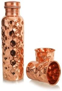 TAU Diamond Pattern Pure Copper Water Bottle With 2 Glasses (1 Bottle+2 ...