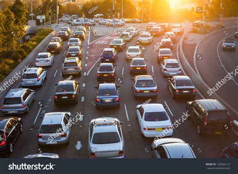 Cars Stuck In Traffic At An Intersection Stock Photo 120564112 ...