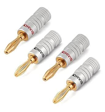 Dhivis Silver Banana Plugs 2 Pairs / 4 pcs, 24k Gold Plated, Dual Screw ...