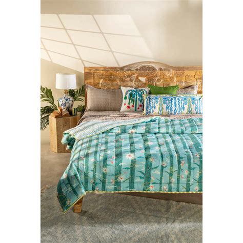 Buy Freedom Tree Brahmakamal Cotton Aqua Blue Quilt Online
