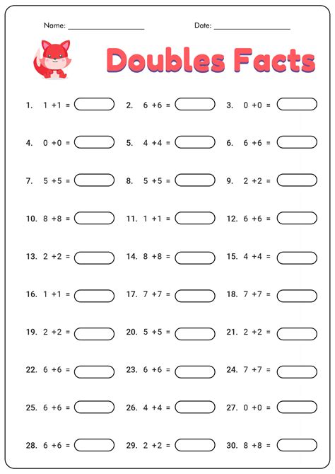 Image result for Math Addition Doubles Facts Worksheet