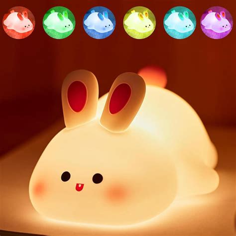 Kids Cute Little Rabbit Night Light Touch Silicone Animal Night Lamp ...