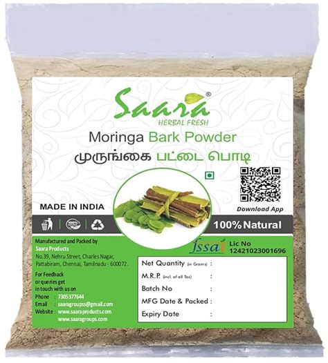 Buy Saara HERBAL FRESH Murungai Pattai Powder, 50g, Drumstick Bark ...