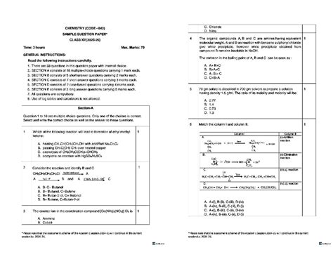 Chemistry (Code 043) Class XII Sample Question Paper - Final Exam - Studocu