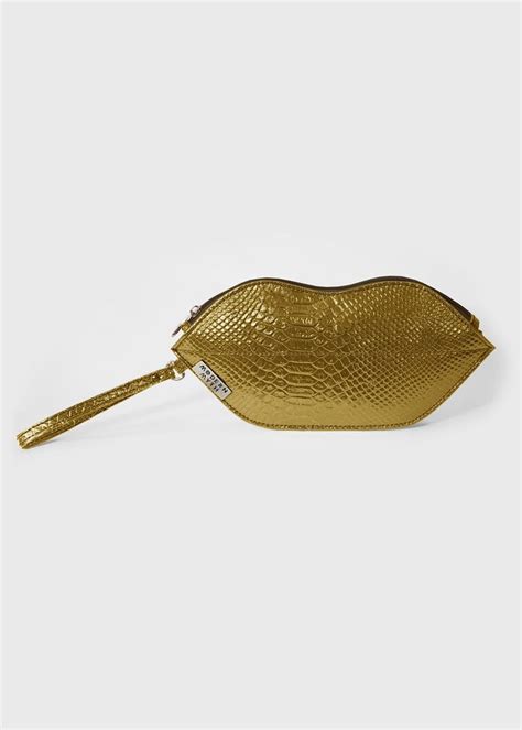 Get Textured Golden Lips Shaped Metallic Makeup Pouch at ₹ 355 | LBB Shop