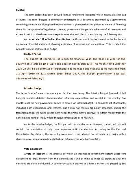 Budget concepts notes - BUDGET The term budget has been derived from a ...