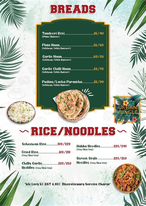 Menu at Urban Jungle, Delhi