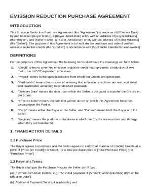 Fillable Online Emission Reduction Purchase Agreement Template Fax ...