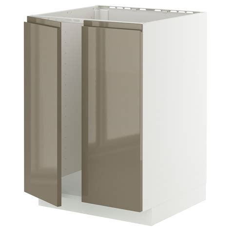 METOD base cabinet for sink + 2 doors, white/Voxtorp high-gloss dark ...