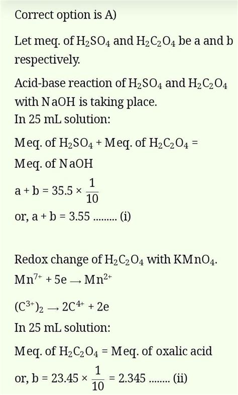 A solution contains mixture of H2SO4 and H2C2O4.H2O . 25 mL of this ...