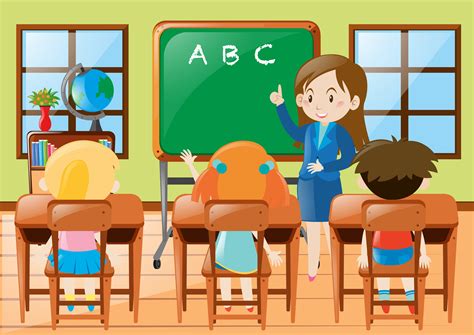 Teacher teaching kindergarten students in class 369984 Vector Art at ...