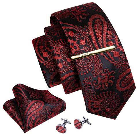 Barry Wang Red&Black Woven Silk Floral Paisley Tie Set – CRAZE
