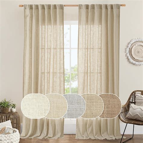 Amazon.com: LAMIT Natural Linen Curtains 95 Inch for Living Room, Back ...