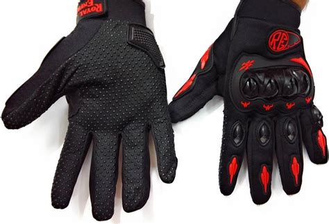 Pro Royal Enfield Biker Black Red Full Hand Gloves For Bullet Riding ...