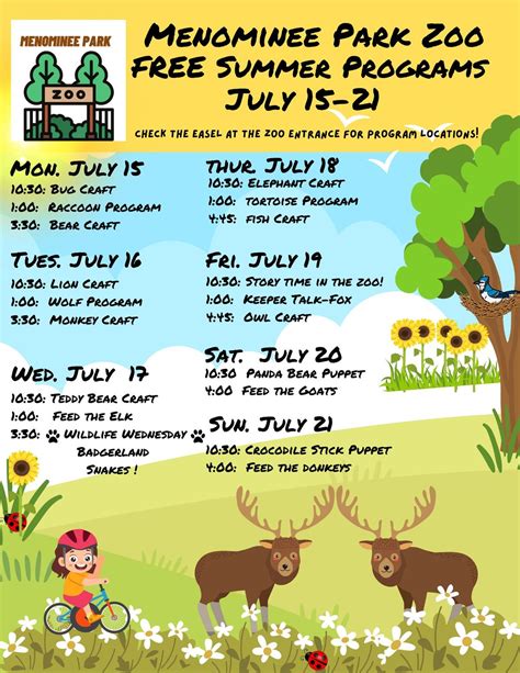 Menominee Park Zoo Free Summer Programs July 15 - July 21 at 520 Pratt ...