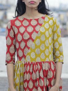 Red Mustard Black Ivory Hand Block Printed Cotton Midi Dress - D100F89 ...