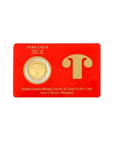 Tribhovandas Bhimji Zaveri Gold Coin Of 1 Gram 24Kt Gold 999 Purity