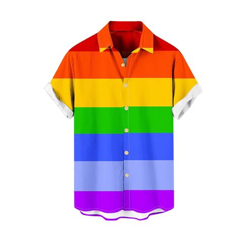 Penkiiy Rainbow Shirts for Men Print Short Sleeve Regular Fit Hawaiian ...