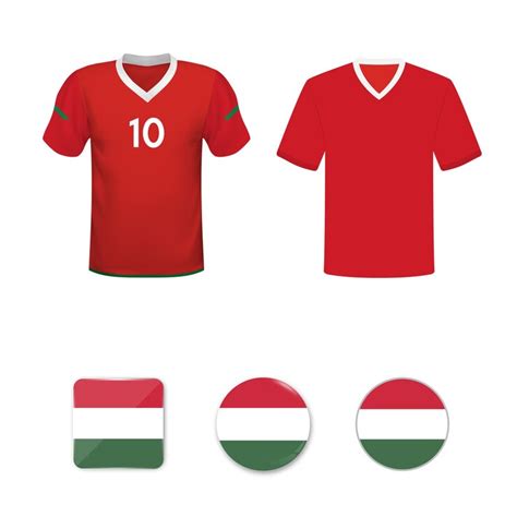 Set of football shirts and flags of the national team of hungary ...