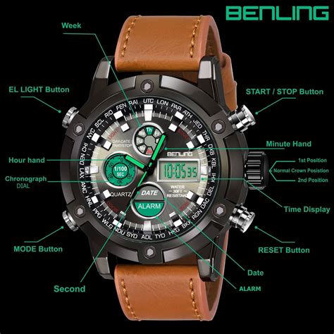Benling Men’s Stylish and Functional Analog Digital Watch with EL Back
