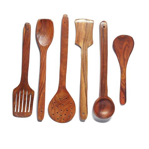 New Prince Handicraft 6 Piece Sheesham Wooden Cooking & Serving Spoon ...