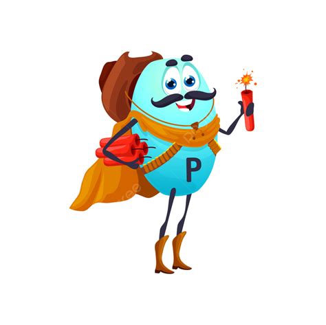 Cartoon Vitamin P Robber Or Bandit Character With Dynamite, Smile, Hat, Hero PNG and Vector with ...