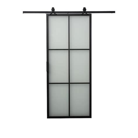 RELIABILT 36-in x 84-in Matte Black Frosted Glass Aluminum Single Barn ...