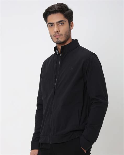 Buy Black Band Collar Zip Thru Jacket Online at Muftijeans