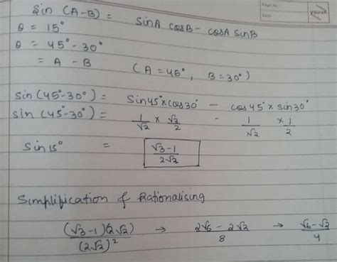 Using sin(A-B) =SinA CosB - CosA SinBValue of sin 15° = - Brainly.in