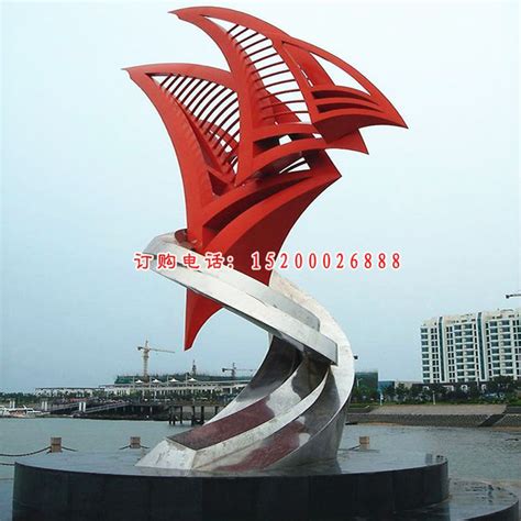 不锈钢抽象帆船雕塑 海边景观雕塑-宏通雕塑