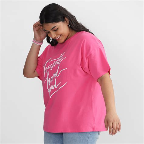 Plus Size Pink Chest Print Cotton Tee by CALAE | Sizes Available L to 5XL