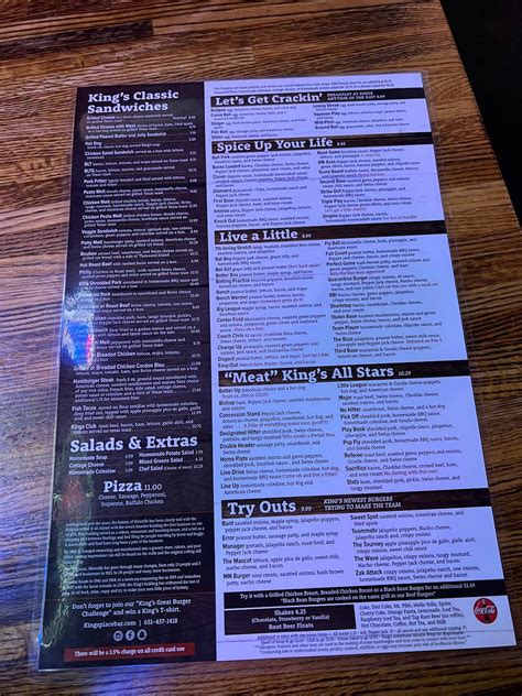 Menu at King's Place Bar and Grill, Miesville