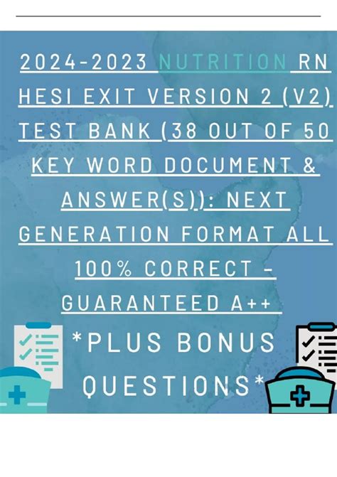 Nutrition RN HESI EXIT VERSION 1 (V1) TEST BANK (38 out of 50 Key Word ...