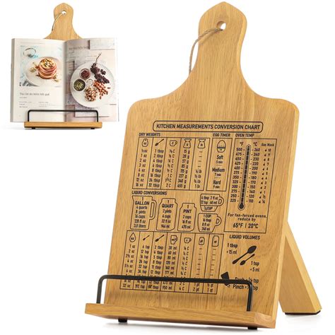 FANATU Cookbook Stand, Rustic Wood Cookbook Holder Cutting Board Style ...