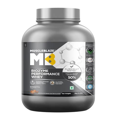 MuscleBlaze Biozyme Performance Whey Protein Powder, Chocolate Peanut ...
