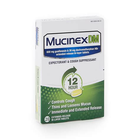 Cold and Cough Relief Mucinex® DM 600 mg - 30 mg Strength Tablet 20 per ...