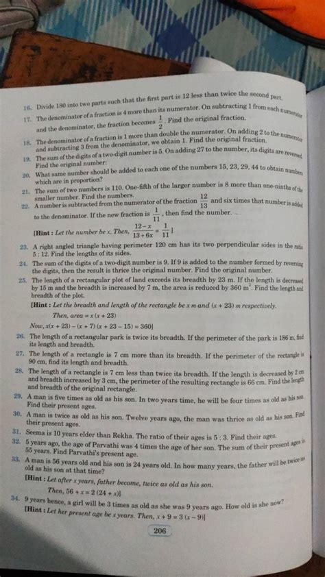 16. Divide 180 into two parts such that the first part is 12 less than tw..