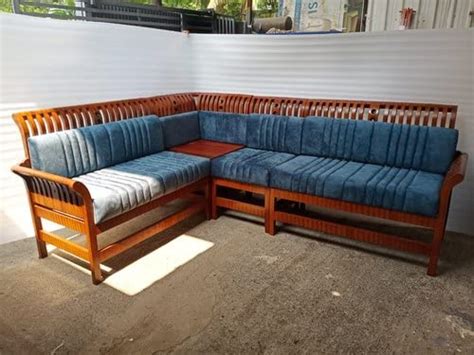 Nissi Furniture Chennai Wooden Corner Sofa Set Sky Blue : Amazon.in ...