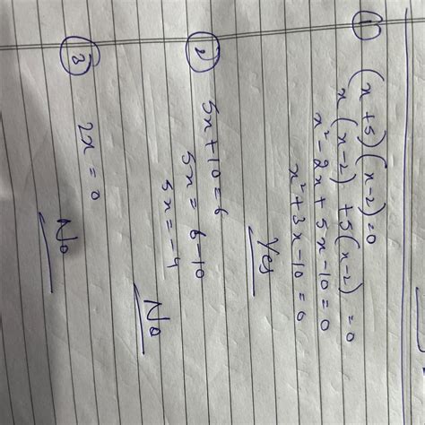 Which of the equation is not quadratic? (X+5) (x-2)=0 5x+10=6 X2=0 ...