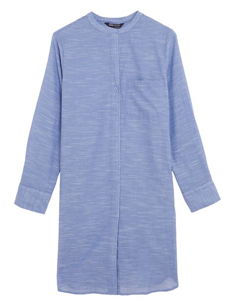 Buy Pure Cotton Collarless Beach Cover Up Shirt at Marks & Spencer