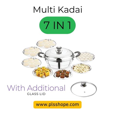 PLS 7 In 1 Stainless Steel Multi Kadai With 2 Lids For Versatile ...