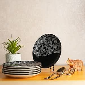 Buy Caffeine Ceramic Handmade Stoneware Black Doodle Quarter Plate 8 ...