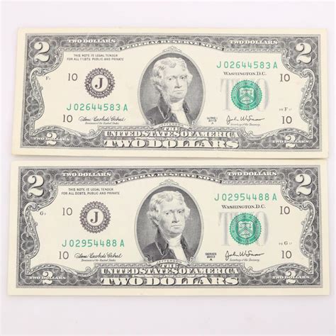 2003-A US 2 Dollar Federal Reserve Notes, 2 Bills | Property Room