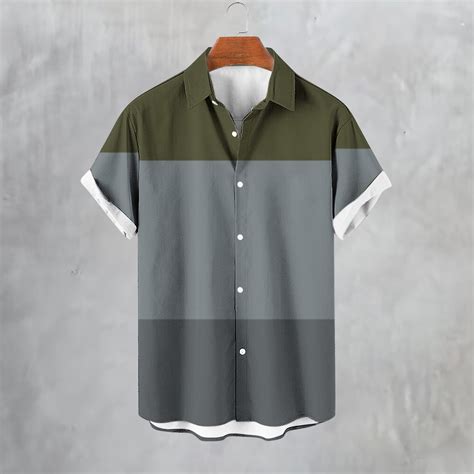 Muscularfit Short Sleeve Mens Summer Shirts Green Patchwork Collared ...