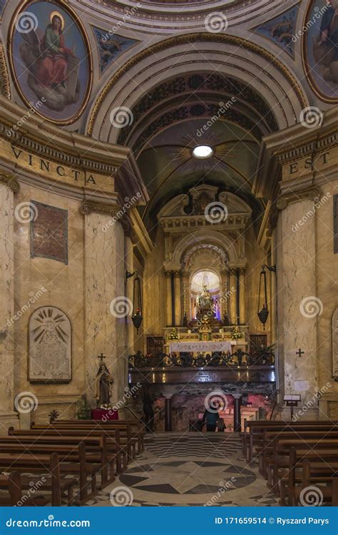 Haifa, Israel, January 26, 2020: Interior and Altar at the Famous Stella Maris Church in Haifa ...