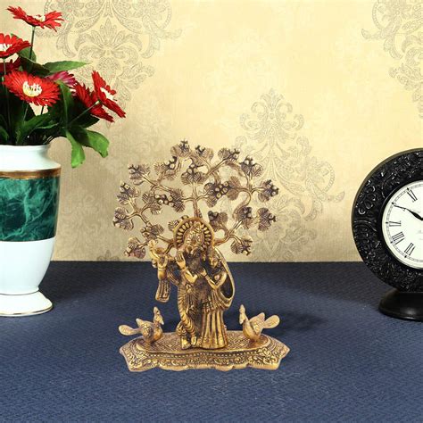 Buy Handicrafts Paradise Metal Radha Krishna Standing On Oval Base with ...