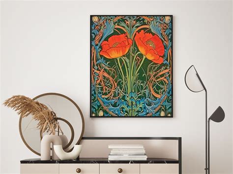 William Morris Style Art Nouveau Print, Poppies Prints, Art Deco Prints ...