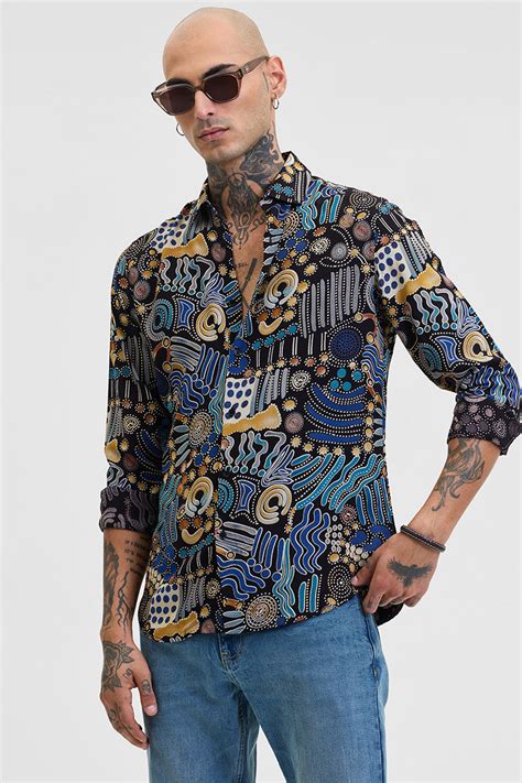 Buy Men's Blue Abstract Slim Fit Shirts Online | Snitch – SNITCH