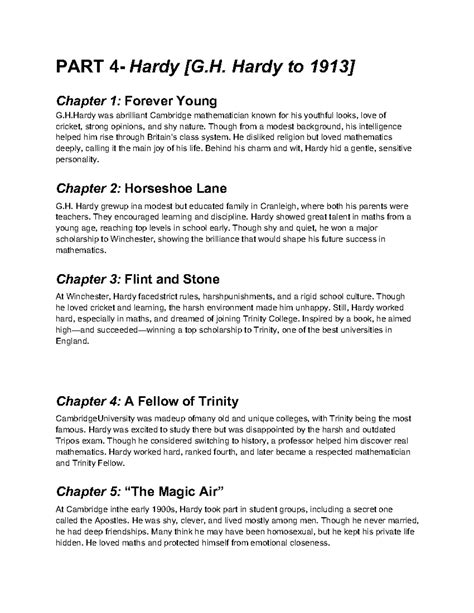 The Man Who Knew Infinity: Summary of Chapters 1-5 - Studocu