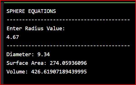 Image result for Write a Python Program to Get the Volume of Sphere with Radius 6